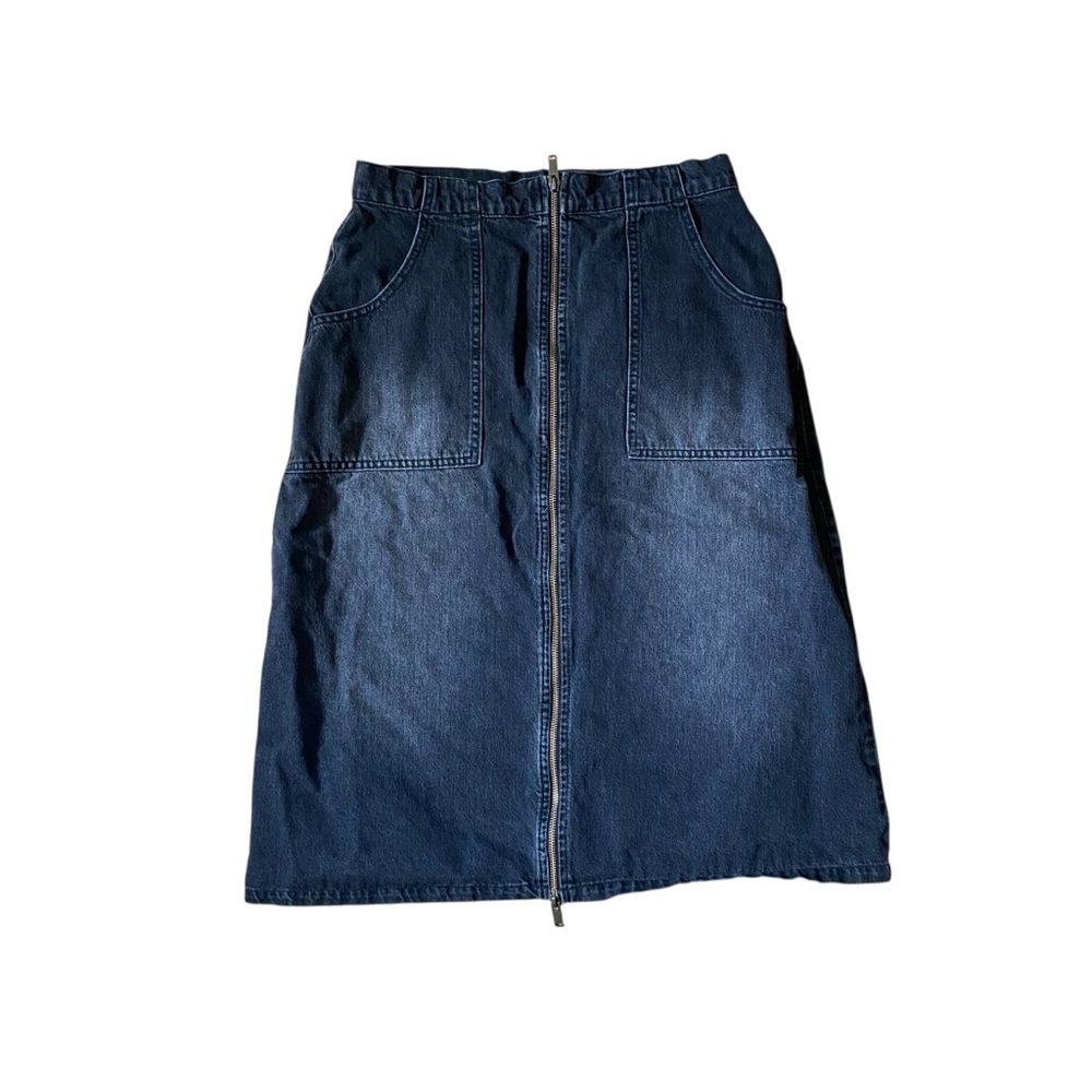 Mint Velvet Black Denim Midi‎ Zip Skirt Size 8